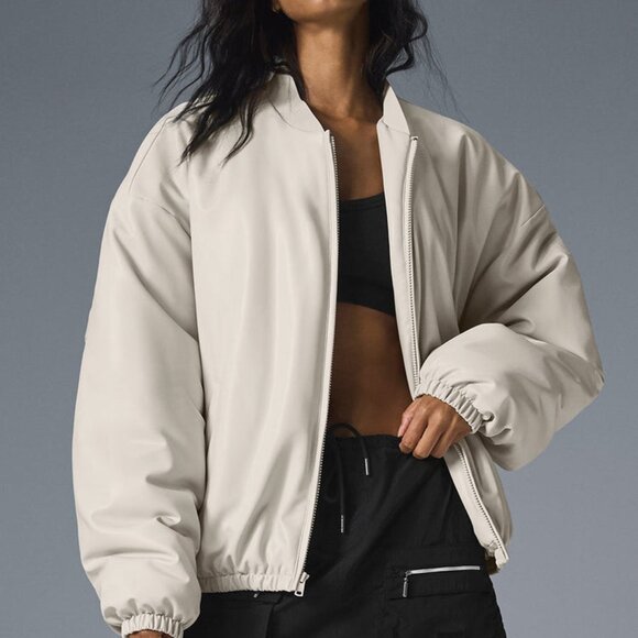 Alo Yoga Faux Leather Premier Bomber Bone - Picture 1 of 4